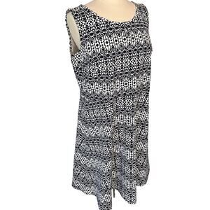Talbots Navy Geometric Print A Line Dress Sz 1X Stretchy Zip Knee Length Classic